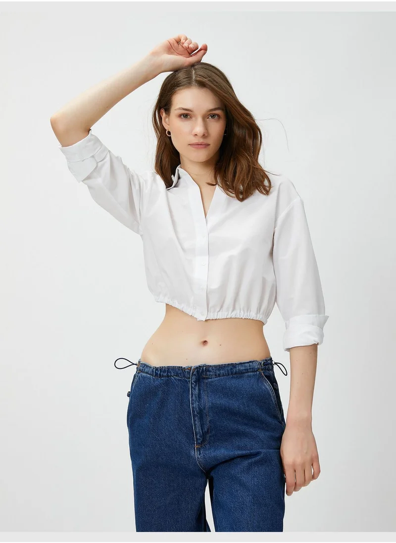 KOTON Shirred Waist Back Detail Crop Shirt