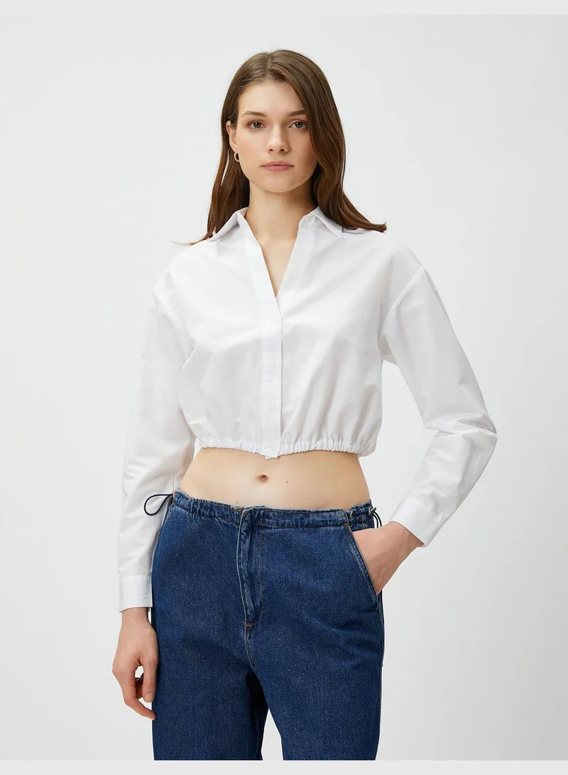 كوتون Shirred Waist Back Detail Crop Shirt