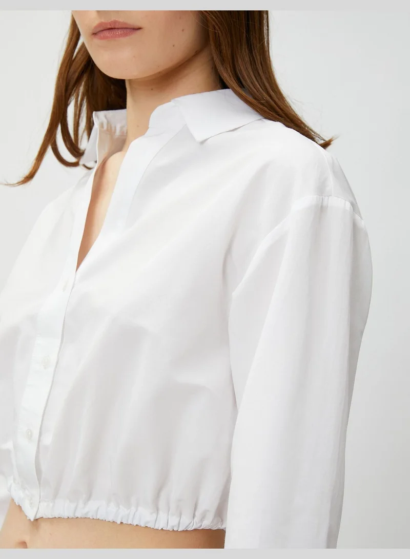 كوتون Shirred Waist Back Detail Crop Shirt