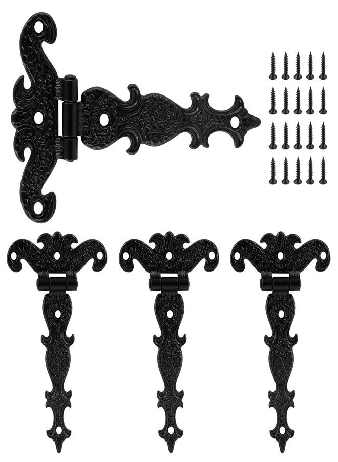 Cionyce 4Pcs Tee-Strap Hinges Heavy Duty Hinges Hardware Antique Black Decorative Hinges for Barn Door,Gate with Screws (4.33" *2.75") - Image 1