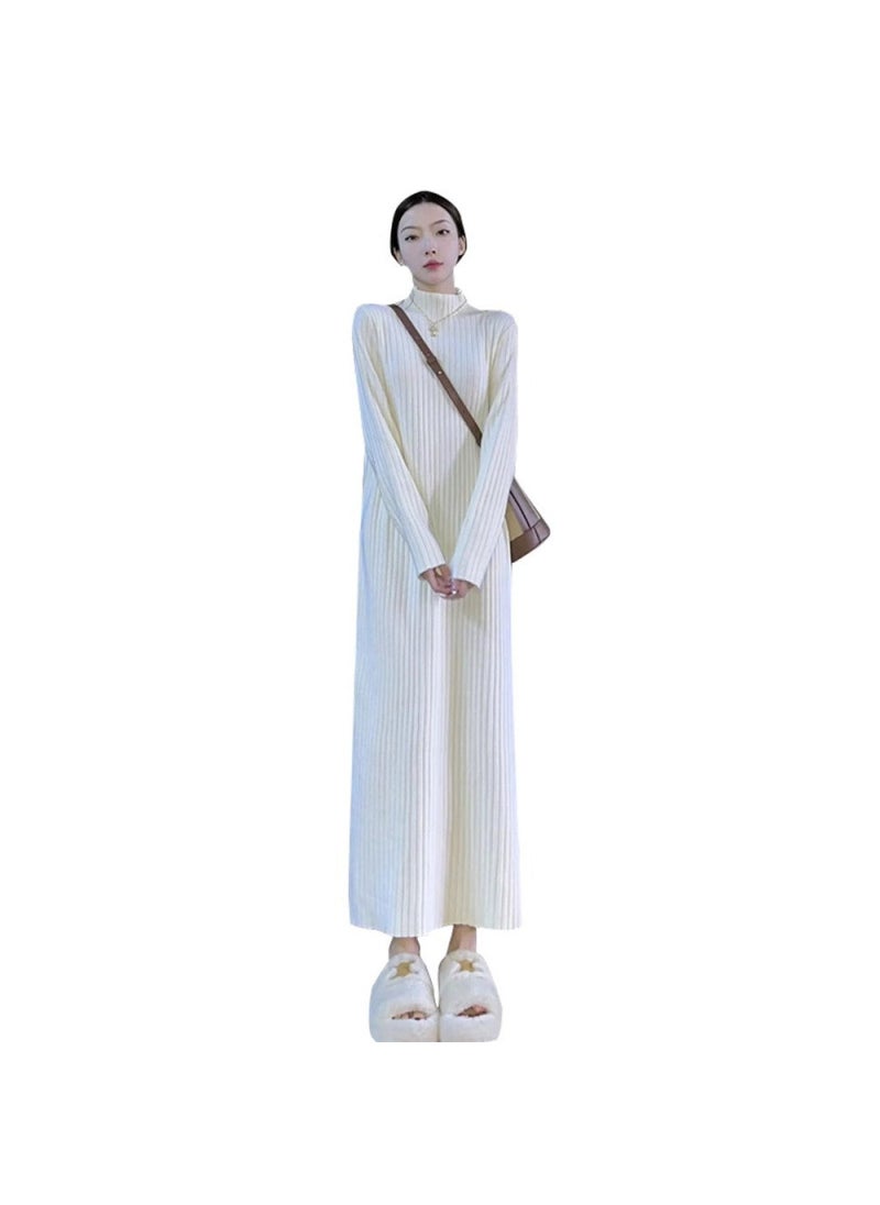 Generic White Long Sleeve Knitted Sweater Dress Base Layer Long Skirt Feel Early Spring Womens Street Style High Collar Regular Sleeve Black  - Image 5
