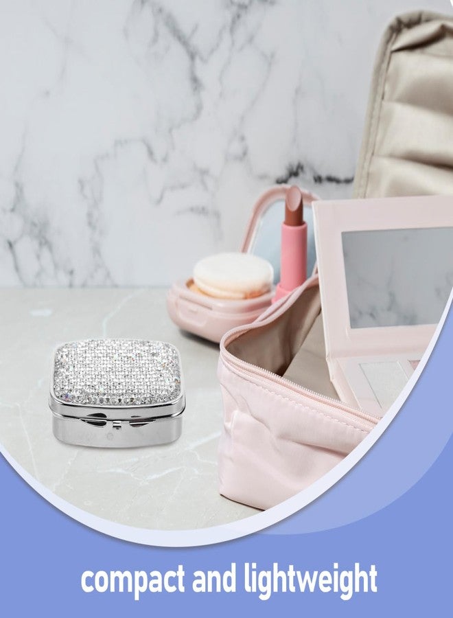 OATIPHO Bling Mini Pill Organizer Rhinestone Compact Travel Medicine Case 2-Compartment Portable Daily Pill Box and Supplements Holder - Image 4