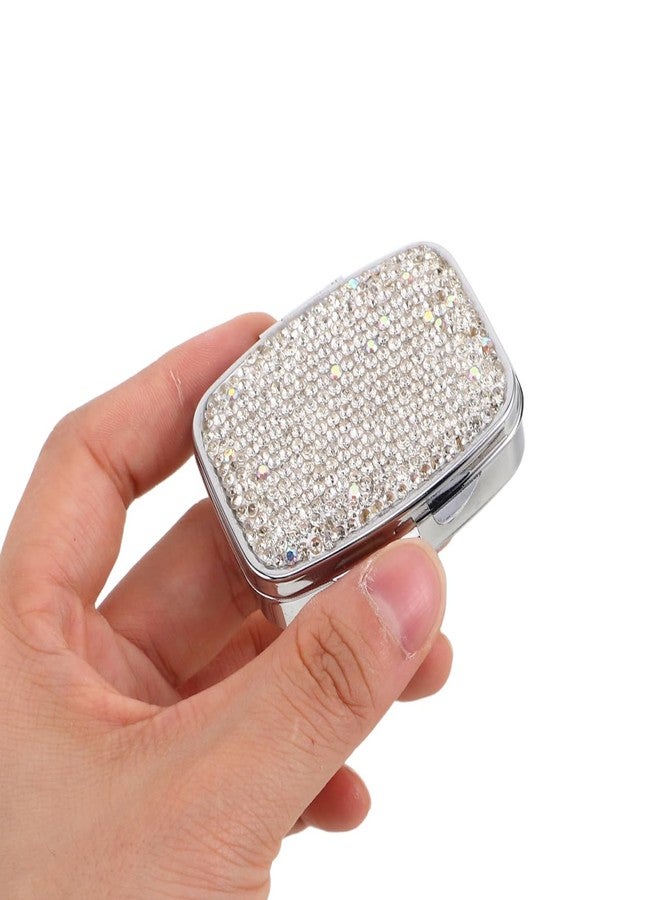 OATIPHO Bling Mini Pill Organizer Rhinestone Compact Travel Medicine Case 2-Compartment Portable Daily Pill Box and Supplements Holder - Image 3