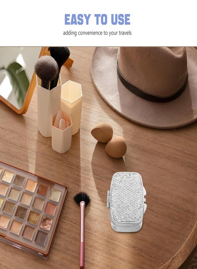 OATIPHO Bling Mini Pill Organizer Rhinestone Compact Travel Medicine Case 2-Compartment Portable Daily Pill Box and Supplements Holder - Image 5