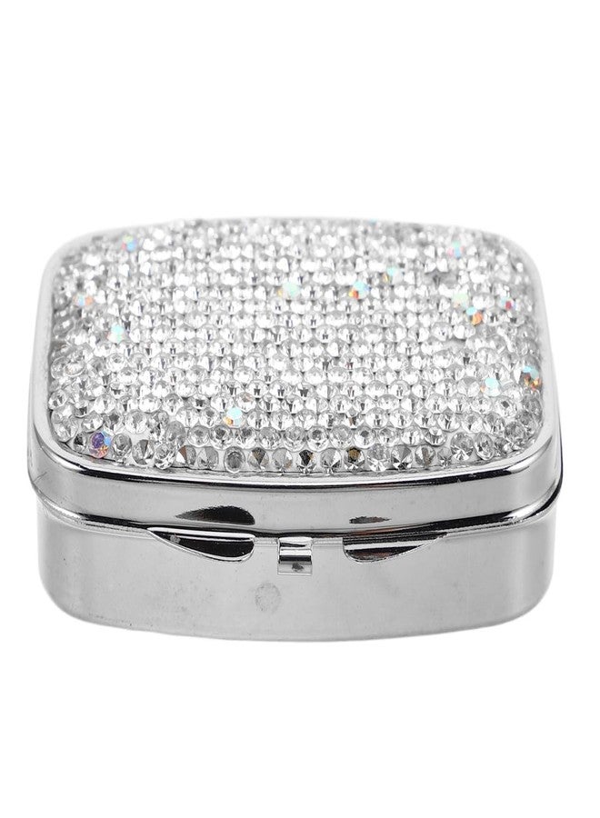 OATIPHO Bling Mini Pill Organizer Rhinestone Compact Travel Medicine Case 2-Compartment Portable Daily Pill Box and Supplements Holder - Image 1