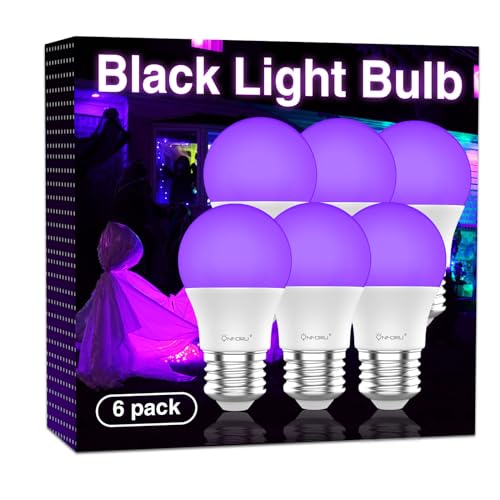 Onforu 15W LED Black Light Bulbs, A19 E26 Blacklight Bulb 120W Equivalent, Purple Bulb 385-400nm, Glow in The Dark for Halloween, Black Light Party, Body Paint, Fluorescent Poster, 6 Pack - Image 1