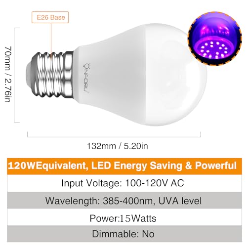 Onforu 15W LED Black Light Bulbs, A19 E26 Blacklight Bulb 120W Equivalent, Purple Bulb 385-400nm, Glow in The Dark for Halloween, Black Light Party, Body Paint, Fluorescent Poster, 6 Pack - Image 5