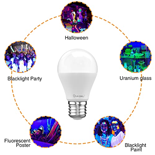 Onforu 15W LED Black Light Bulbs, A19 E26 Blacklight Bulb 120W Equivalent, Purple Bulb 385-400nm, Glow in The Dark for Halloween, Black Light Party, Body Paint, Fluorescent Poster, 6 Pack - Image 4