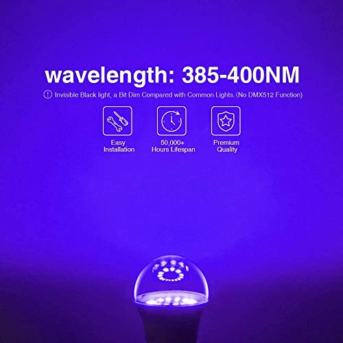 Onforu 15W LED Black Light Bulbs, A19 E26 Blacklight Bulb 120W Equivalent, Purple Bulb 385-400nm, Glow in The Dark for Halloween, Black Light Party, Body Paint, Fluorescent Poster, 6 Pack - Image 2
