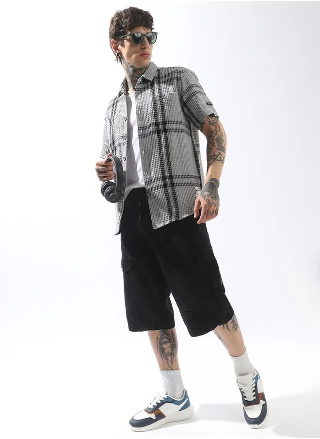 هوبرهولمي Grey Shirts Checkered Button Woven Spread Collar Half Sleeves for Men – Make every day iconic