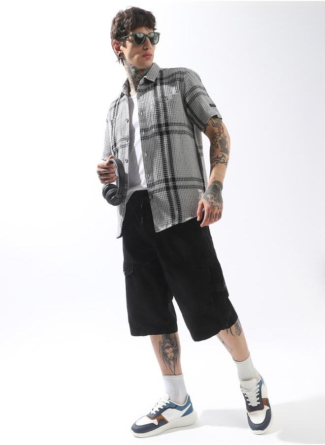Hubberholme Men Relaxed Fit Textured Checked Casual Shirt  - Image 2