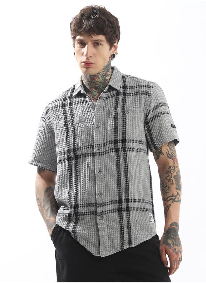 Hubberholme - Men Relaxed Fit Textured Checked Casual Shirt - Image 1
