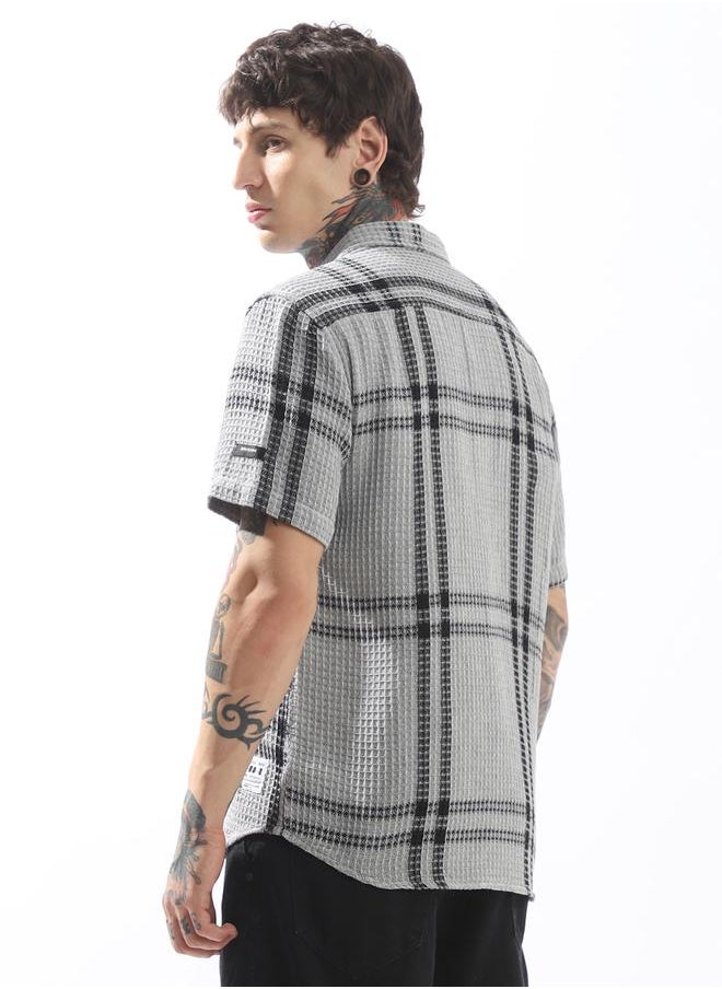 Hubberholme - Men Relaxed Fit Textured Checked Casual Shirt - Image 1