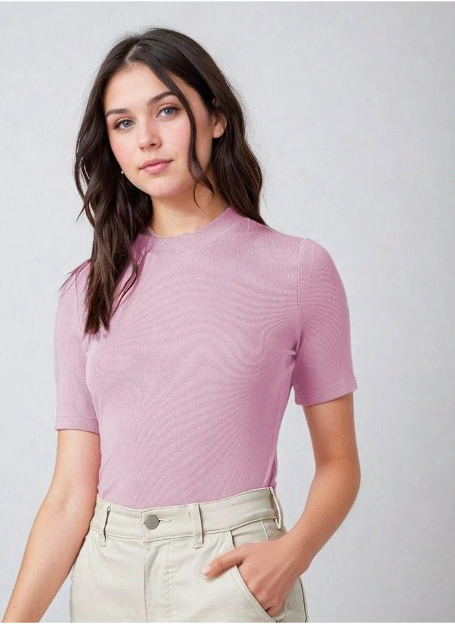 كوتي Ribbed High Neck Slim Fit T-Shirt