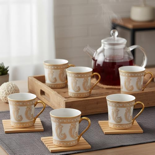 UPC U.P.C. Ceramic Tea Cups Set of 6| Microwave & Dishwasher Safe Cup Set of 6 for Tea & Coffee | Premium Coffee Mugs Set of 6 | Stylish Cups & Mugs for Home & Office with Bone-Ash Free-150ml. - Image 1