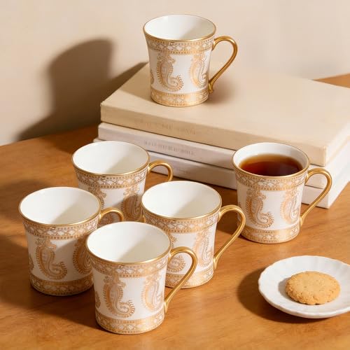 UPC U.P.C. Ceramic Tea Cups Set of 6| Microwave & Dishwasher Safe Cup Set of 6 for Tea & Coffee | Premium Coffee Mugs Set of 6 | Stylish Cups & Mugs for Home & Office with Bone-Ash Free-150ml. - Image 2