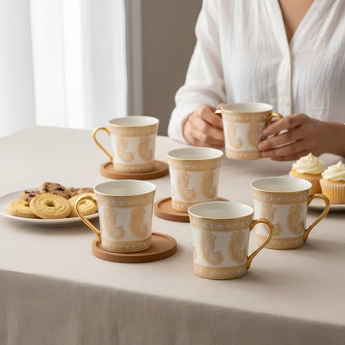 UPC U.P.C. Ceramic Tea Cups Set of 6| Microwave & Dishwasher Safe Cup Set of 6 for Tea & Coffee | Premium Coffee Mugs Set of 6 | Stylish Cups & Mugs for Home & Office with Bone-Ash Free-150ml. - Image 4