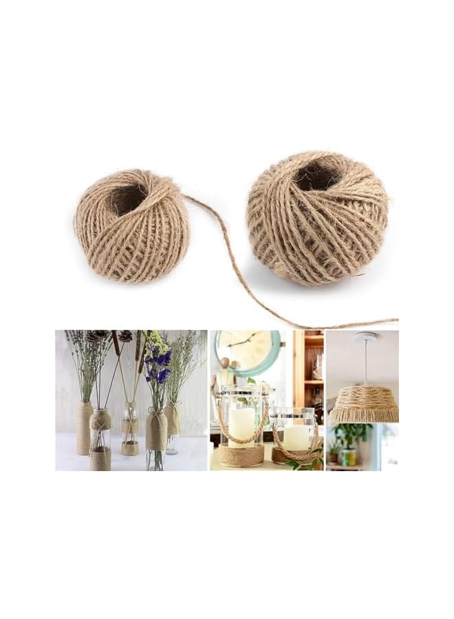 jute Twine String 2mm, 100M Natural Jute Rope, 2Ply Durable Jute Twine Heavy Duty For Crafts, Gift Wrapping, Gardening, Packing, Picture Display, Wedding, Christmas Decoration, Ornament