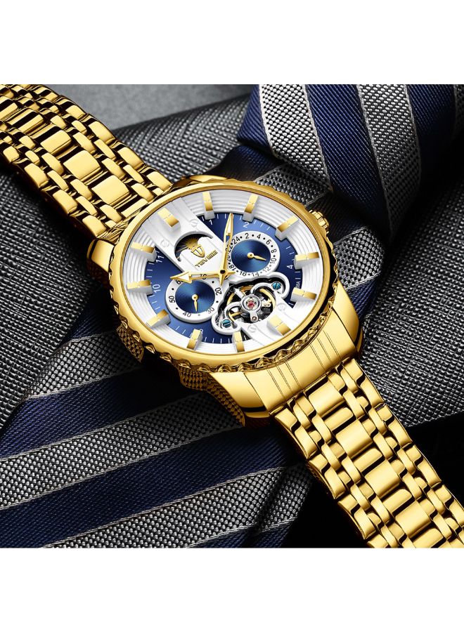 تيفيز ساعة يد ميكانيكية كرونوغراف بسوار من الستانلس ستيل مقاومة للماء طراز 3866 - مقاس 44 مم - لون ذهبي men - Image 5