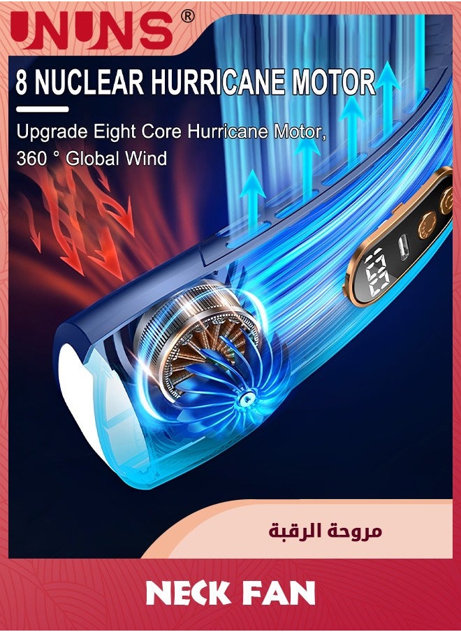 UNUNS مروحة رقبة، مكيف هواء مع لوحات تبريد، 5 سرعات لنفخ الهواء البارد مع إضاءة LED قابلة للتعديل، مروحة شخصية قابلة لإعادة الشحن عبر USB للنساء، محمولة للسفر والتخييم، للاستخدام في الهواء الطلق، أبيض  - Image 3
