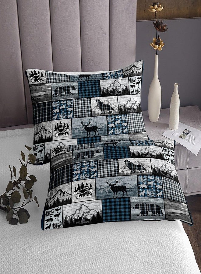 Feelyou غطاء سرير مبطن بنقشة مربعات زرقاء، مستوحى من الغزلان والأيائل والدببة والذئاب، بتصميم ريفي أنيق، مناسب للمزارع والغابات والتخييم والصيد. طقم غطاء سرير مبطن بنقشة مربعات هندسية، مقاس كينج. - Image 4