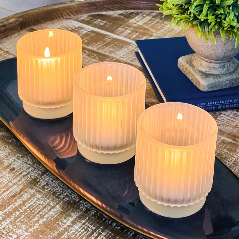 Kate Aspen Vintage Fluted Frosted Glass Tealight Votive Candle Holders Set of 6 Rustic Decor Boho Decorations Shelf Decoration Classic Look  Perfect Hostess Gift