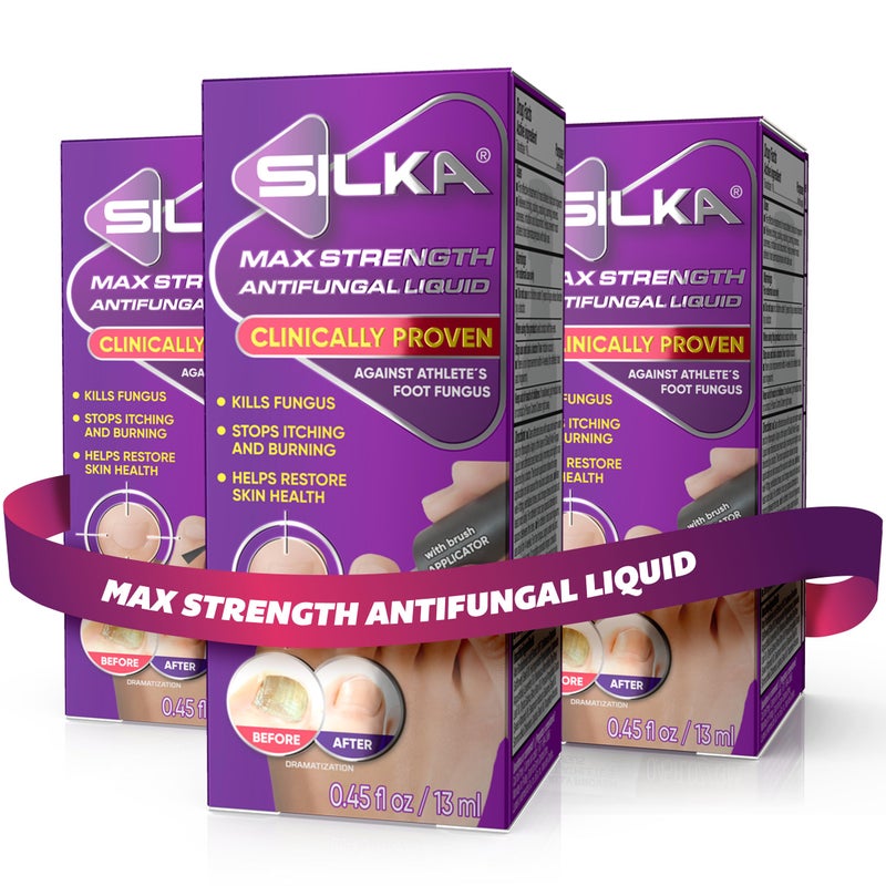 SILKA Max Strength Antifungal Liquid for Toenail Health with Brush Applicator, Results in 1 Week, Nail Fungus Treatment for Damaged Toenails, Athlete's Foot Treatment, Tolnaftate 1% 0.45 Fl Oz -3 Pack - Image 1