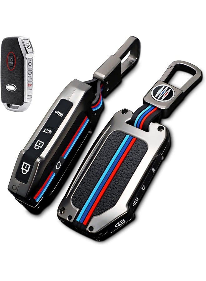 روكاوات غطاء معدني ناعم لمفتاح السيارة من السيليكون الفاخر مع سلسلة مفاتيح حماية كاملة للسيارة لكيا سيد سيراتو فورتي نيرو سيلتوس سورينتو سول سبورتاج تيلورايد من ليونوكسوس رمادي معدني - Image 1