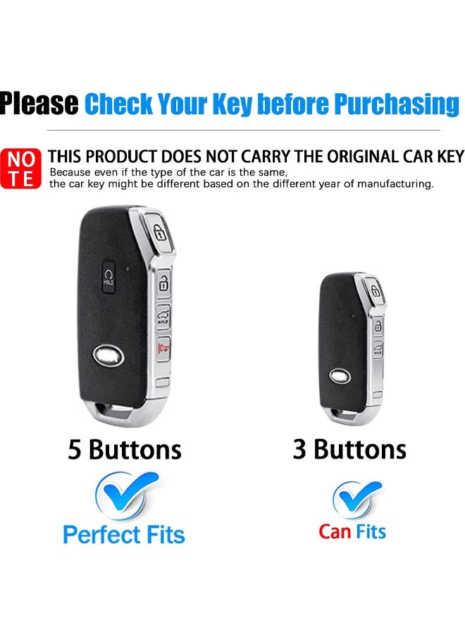 روكاوات غطاء معدني ناعم لمفتاح السيارة من السيليكون الفاخر مع سلسلة مفاتيح حماية كاملة للسيارة لكيا سيد سيراتو فورتي نيرو سيلتوس سورينتو سول سبورتاج تيلورايد من ليونوكسوس رمادي معدني - Image 3