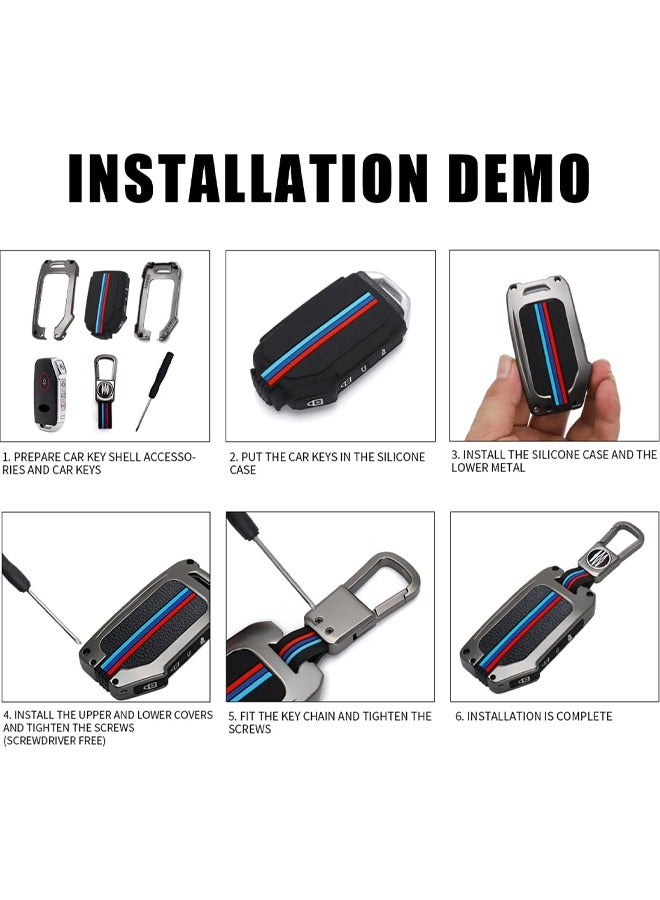 روكاوات غطاء معدني ناعم لمفتاح السيارة من السيليكون الفاخر مع سلسلة مفاتيح حماية كاملة للسيارة لكيا سيد سيراتو فورتي نيرو سيلتوس سورينتو سول سبورتاج تيلورايد من ليونوكسوس رمادي معدني - Image 5