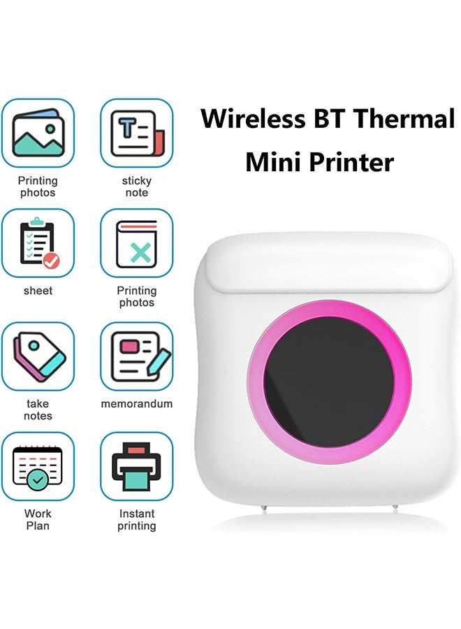 Mini Portable Bluetooth Thermal Inkless Sticker Printer with Sticker Paper and Color Pen, Thermal Sticker Maker for DIY, Diaries, Photos, Study, Label and Note (White with Light) - Image 2