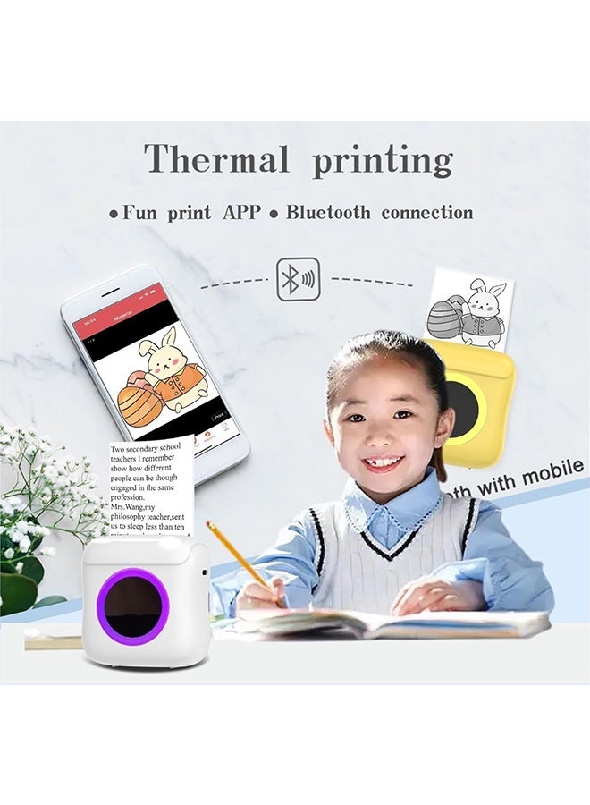 Mini Portable Bluetooth Thermal Inkless Sticker Printer with Sticker Paper and Color Pen, Thermal Sticker Maker for DIY, Diaries, Photos, Study, Label and Note (White with Light) - Image 4