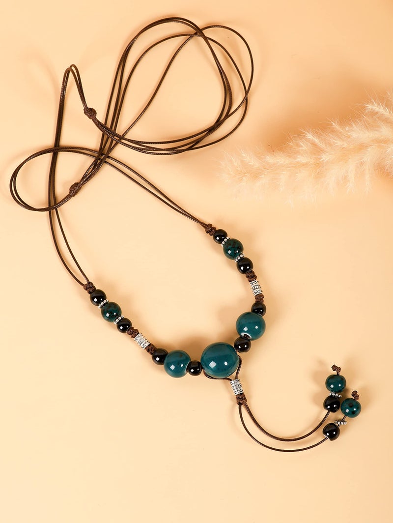 MINACHI Boho Hippie Colorful Deep Sea Green Ceramic Beads Long Strand Y Necklace Bohemian Jewelry Gift for Women - Image 2