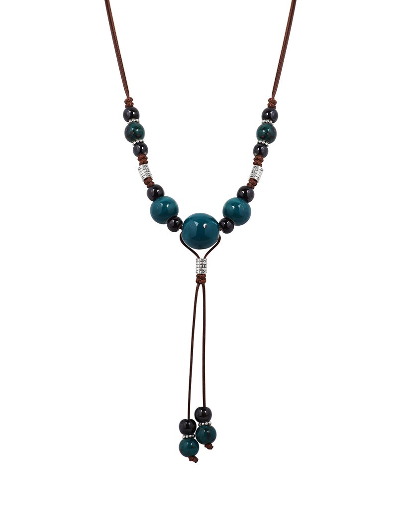 MINACHI Boho Hippie Colorful Deep Sea Green Ceramic Beads Long Strand Y Necklace Bohemian Jewelry Gift for Women - Image 1