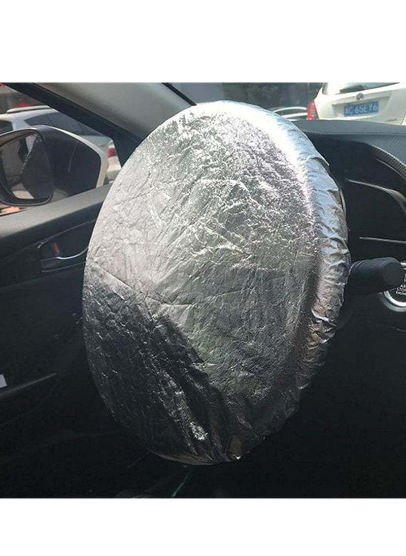 Generic 1 PC Steering Wheel Cover Sun Shade, Vehicle Sunblock With Anti-Heat Aluminum Foil, Reflective Shade For GM Wheel, UV Rays Visor Protective Cover, Silver  - Image 4