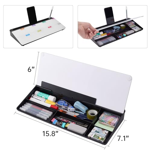 TSJ OFFICE Whiteboard Weekly Dry-Erase-Board - Desktop White Board Calendar Desk Organizers with Accessories Computer Keyboard Stand with Drawer, for Office, Home, School Supplies - Black Calendar - Image 4