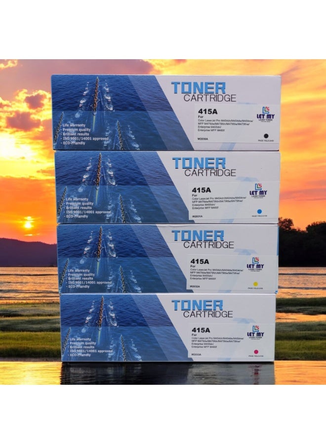 LET MY 415A Full Set W2030A W2031A W2032A W2033A Compatible Cartridges with hp Model 415A included Printer Color LaserJet Pro M454dn M454dw Pro MFP M479d (Black Cyan Yellow Magenta 4-Pack) - Image 2