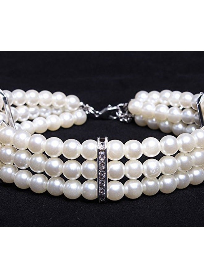 PETFAVORITES Fancy 3 Row Pearls Diamond Dog Necklace Collar Jewelry with Bling Rhinestones for Pets Cats Small Dogs Girl Teacup Chihuahua Yorkie Clothes Costume Outfits (White, Neck Size: 10"-12")  - Image 3
