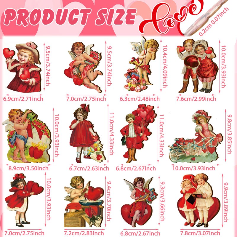 Glenmal 48 Pcs Vintage Red Valentine Ornaments for Tree Wooden Valentine Tree Decorations Retro Balloon Heart Flower Hanging Decorative Ornaments for Valentines Party Indoor Outdoor Home Decor - Image 3