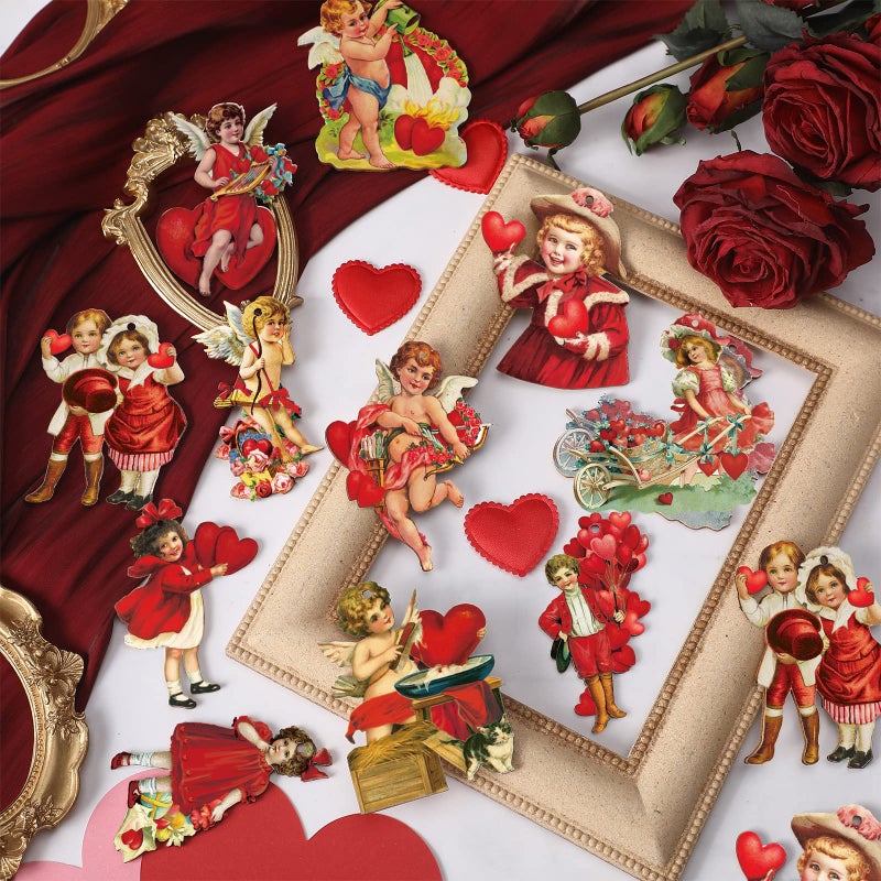 Glenmal 48 Pcs Vintage Red Valentine Ornaments for Tree Wooden Valentine Tree Decorations Retro Balloon Heart Flower Hanging Decorative Ornaments for Valentines Party Indoor Outdoor Home Decor - Image 2