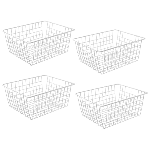 Brightalk 14" Upright Freezer Storage Baskets, White Wire Storage Bins Large Bakset for Freezer, Pantry, Bathroom Organizing, Set of 4 - Image 1