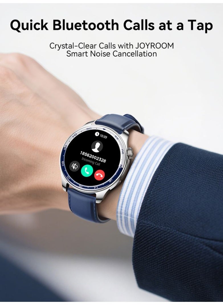 JOYROOM 300 mAh JR-FC3 Series Smartwatch 1.43″ AMOLED Crystal Clear Smart Watch – Bluetooth 5.4, Clear Calling Smart Noise Cancellation, 1000 nits Ultra-Bright Display, IP68 Waterproof, 300 mAh Battery 10 days, 100+ Sports Modes, Double Leather & Sports Straps - CE Certified Deep Ocean Blue - Image 4