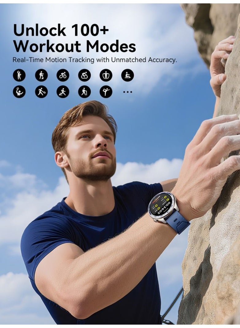 JOYROOM 300 mAh JR-FC3 Series Smartwatch 1.43″ AMOLED Crystal Clear Smart Watch – Bluetooth 5.4, Clear Calling Smart Noise Cancellation, 1000 nits Ultra-Bright Display, IP68 Waterproof, 300 mAh Battery 10 days, 100+ Sports Modes, Double Leather & Sports Straps - CE Certified Deep Ocean Blue - Image 5
