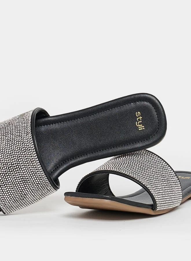 Styli Styli Embellished Strap Flat Sandals