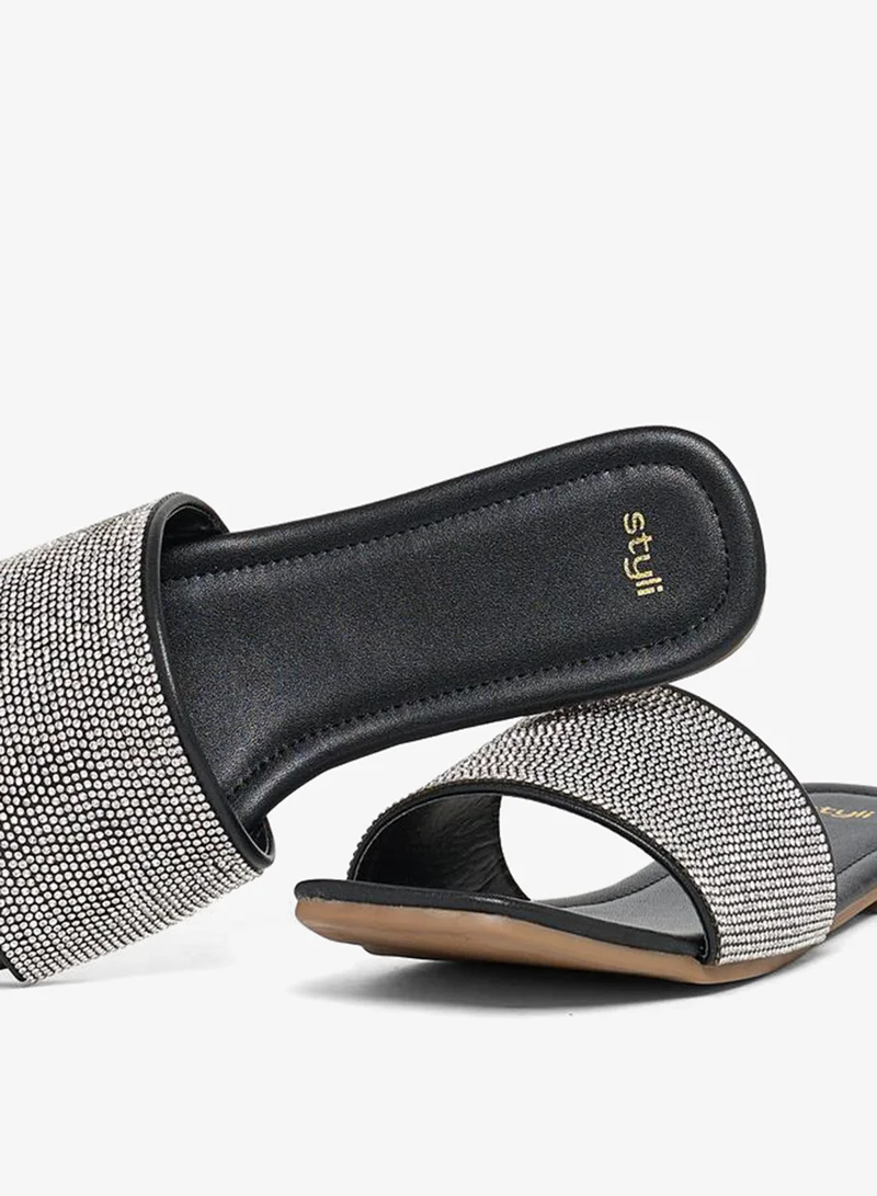 Styli Styli Embellished Strap Flat Sandals