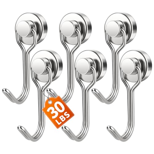 FINDMAG Magnetic Hooks 30lbs Strong Magnetic Hooks for Refrigerator 2026 Cruise Ship Essentials Magnet Hooks Heavy Duty for Kitchen Home Classroom Whiteboard Beach Vacation 6 Pack Silver - Image 1