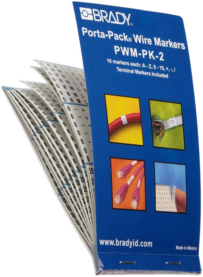 Brady PWM-PK-2 B-500 Matte Repositionable Vinyl Cloth, Black On White Color Porta-Pack Letter, Number And Symbol Wire Markers, Legend "A Thru Z, 0 Thru 15, And Symbols" - Image 1