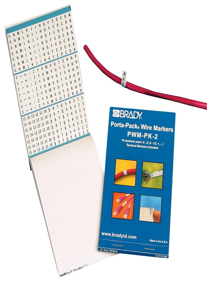 Brady PWM-PK-2 B-500 Matte Repositionable Vinyl Cloth, Black On White Color Porta-Pack Letter, Number And Symbol Wire Markers, Legend "A Thru Z, 0 Thru 15, And Symbols" - Image 2