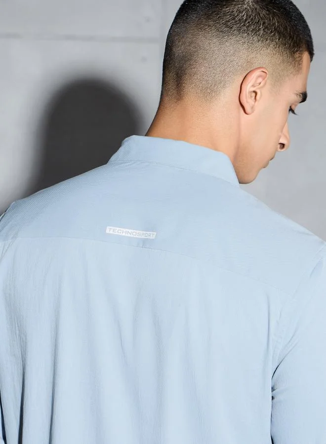 Technosport Blue Men Solid Long Sleeve Regular Fit Shirt for Men | Best Price UAE