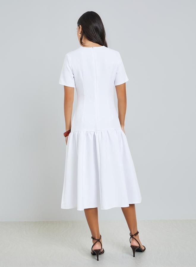 Styli Off-White Short Sleeves Mermaid Hem Midi Dress - Image 5